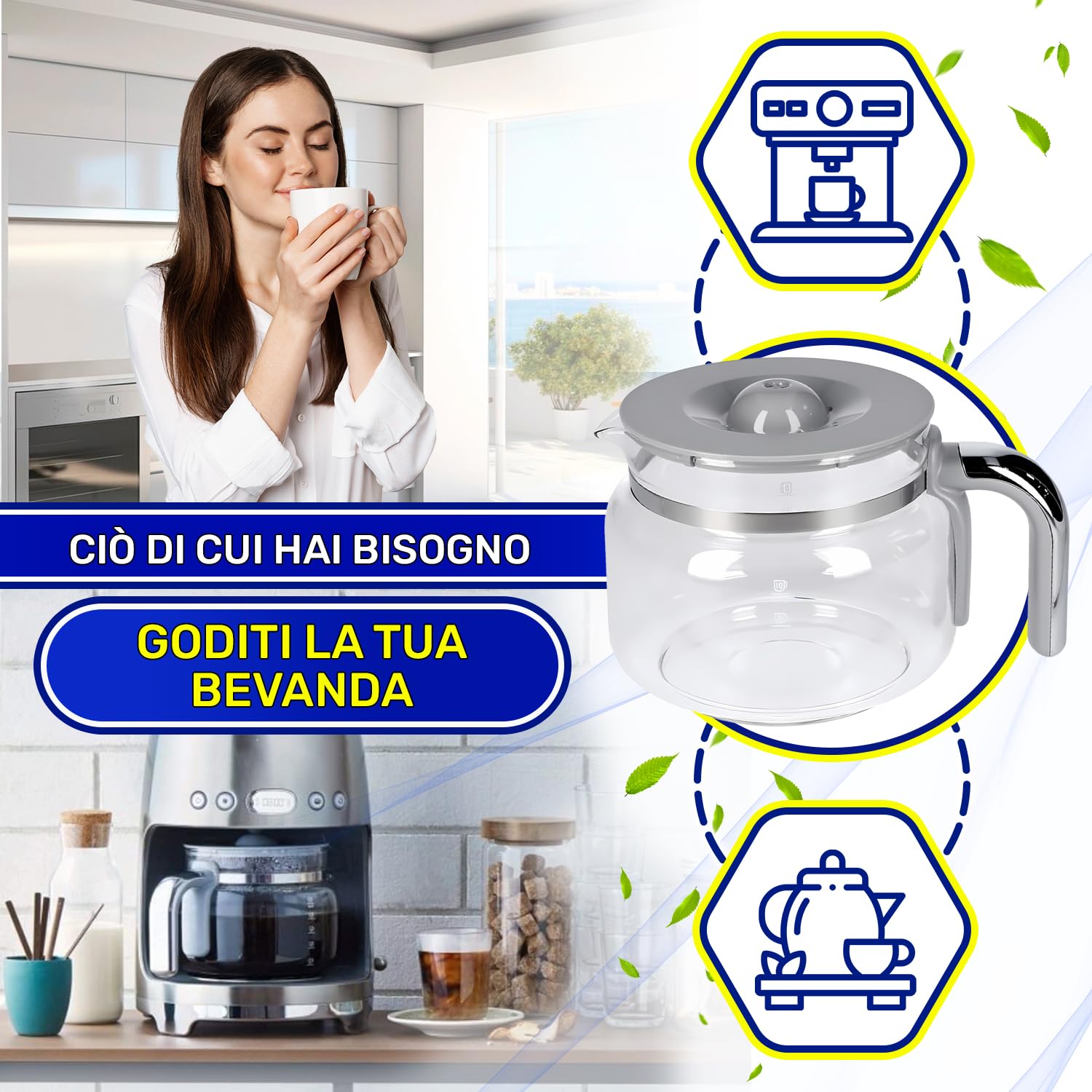 Caraffa Caffe Americano con Coperchio per Macchina Caffe Americano 200x150x130 mm con Codice Originale 697650076 DCGC01 per Smeg - Garanzia di 10 Anni - MONTERAL