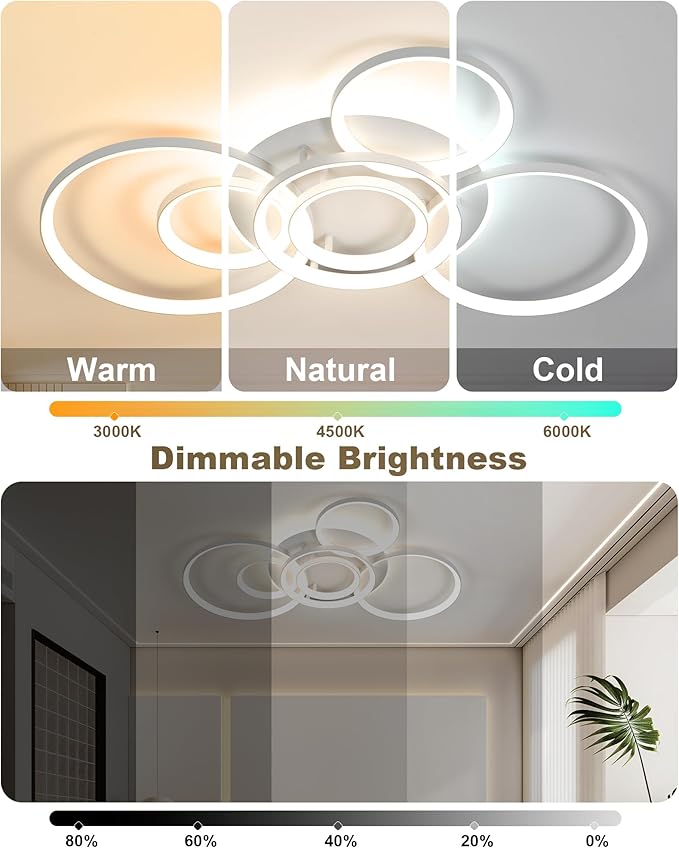 MOUNM Led-plafondlamp, dimbaar, 3000 K - 6000 K, moderne plafondlamp, 84 W, 6900 lm, voor slaapkamer, keuken, gang, balkon, badkamer, huisdeuren, kinderkamer, 92 x 60 cm photo 2