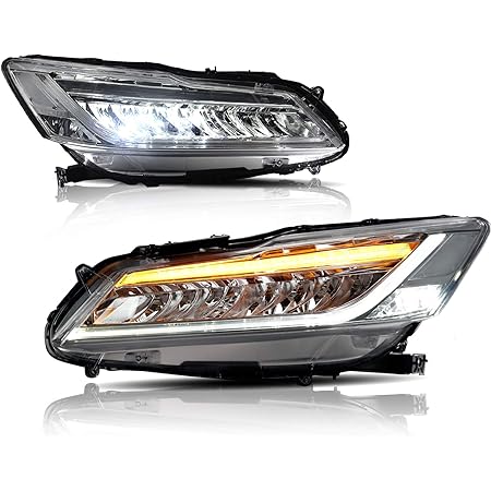 Amazon Yuanzhengホンダ アコード ハイブリッド ヘッドライト9代目 Cr5 6型 ヘッドランプ 全led セダン 流れるウインカー 透明 1年保証付き For Honda Accord 13 14 15 16 ヘッドライト本体 車 バイク