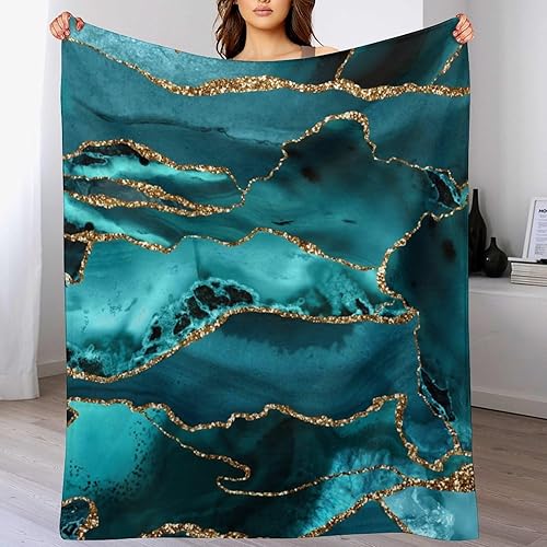 Miniatura 7 de Manta de felpa, color verde azulado y dorado, con purpurina, suave, mullida, acogedora, manta de franela para todas las estaciones, para sofá, cama,