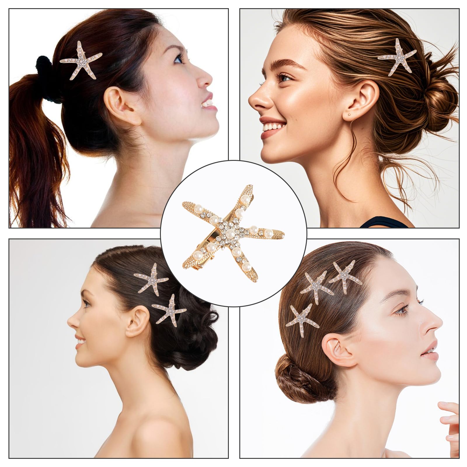 Hair Clips - Homiladi 3Pcs Gold Starfish Hair Clip with Pearls & Rhinestones, Golden, 1 count (Pack of 3) - Image 3