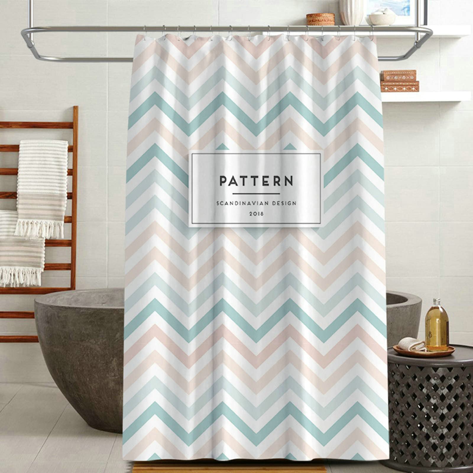 Tenda della Doccia del Bagno, Tenda Doccia Lettere A Strisce Ondulate Tenda Doccia 240x200CM