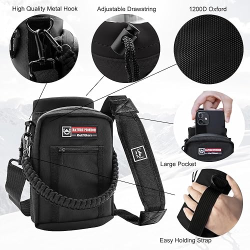 Vista 20 de NATURE PIONEOR Soporte para botella de agua con correa ajustable – 25/32/40 onzas, funda aislante para botella de agua con mango de paracaídas y 2