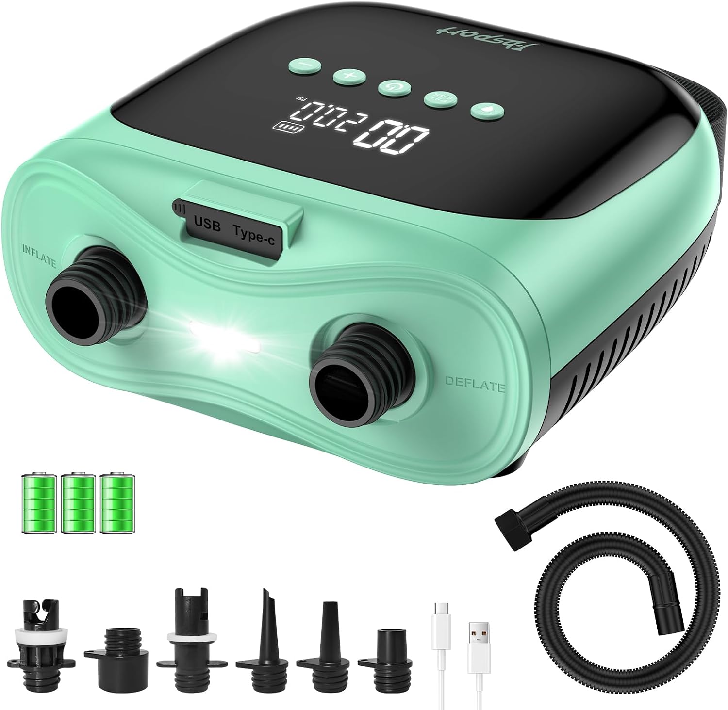 FBSPORT Paddle Board Pump Rechargeable 20PSI SUP Pump, Portable Electric Air Pump Quick Inflate & Deflate SUP Air Pump for Stand Up Paddle Boards, Kayak, Tent