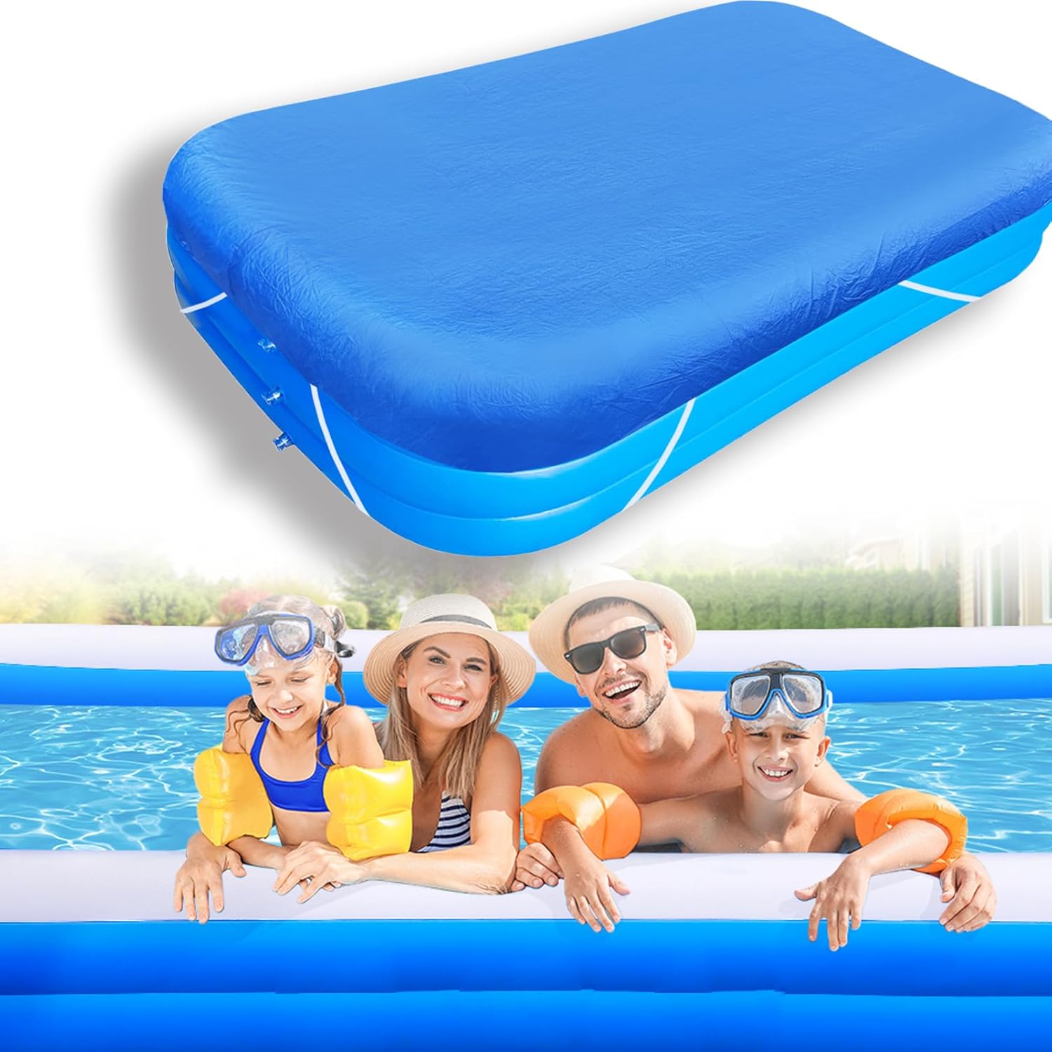 10ft Rectangular Pool Cover 130 in x 72 in Inflatable Pool Cover 10 x 7 ft Above Ground Pool Covers for Garden Outdoor Paddling Family Ten Foot Inflatable Pools Protector