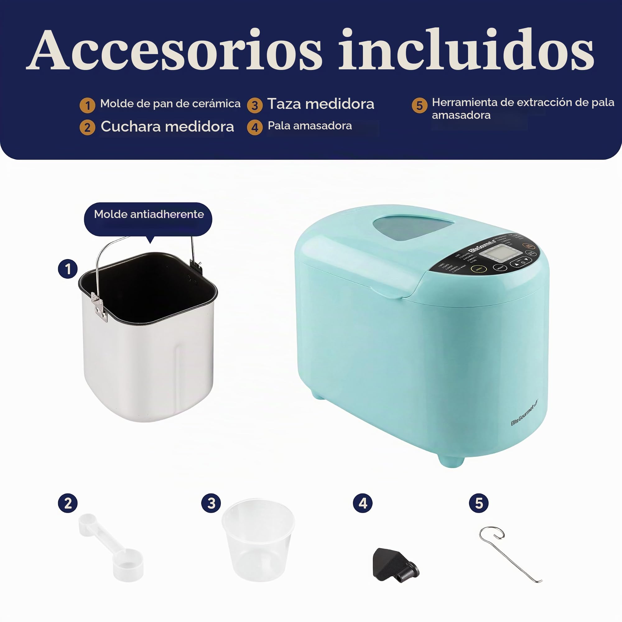 Elite Gourmet EBM8103M - Máquina programable para hacer pan, 3 tamaños de pan, 19 funciones de menú, sin gluten, trigo blanco, centeno francés y más, 2 libras, menta