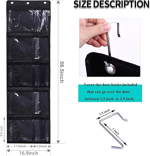 Miniatura 10 de LONGTEAM Estantes colgantes de tela Oxford para colgar sobre la puerta, organizador para actividades diarias con 10 bolsillos, organizador para