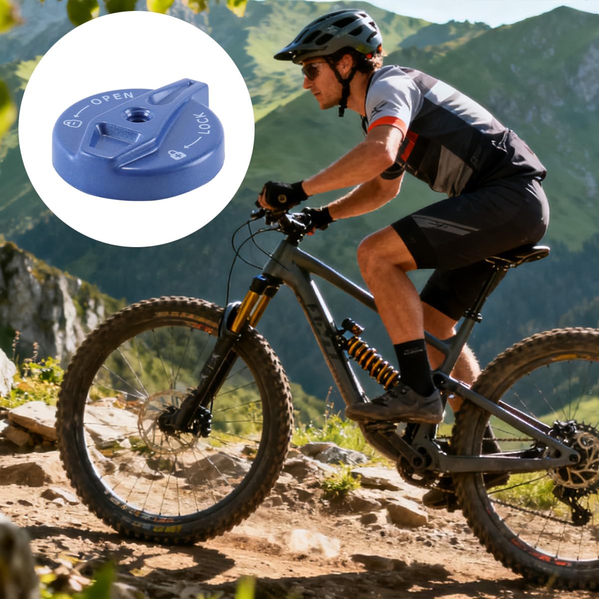 Tappo di ricambio in lega di zinco blu per interruttore di blocco remoto della forcella anteriore della bicicletta per forcella ammortizzata della mountain bike