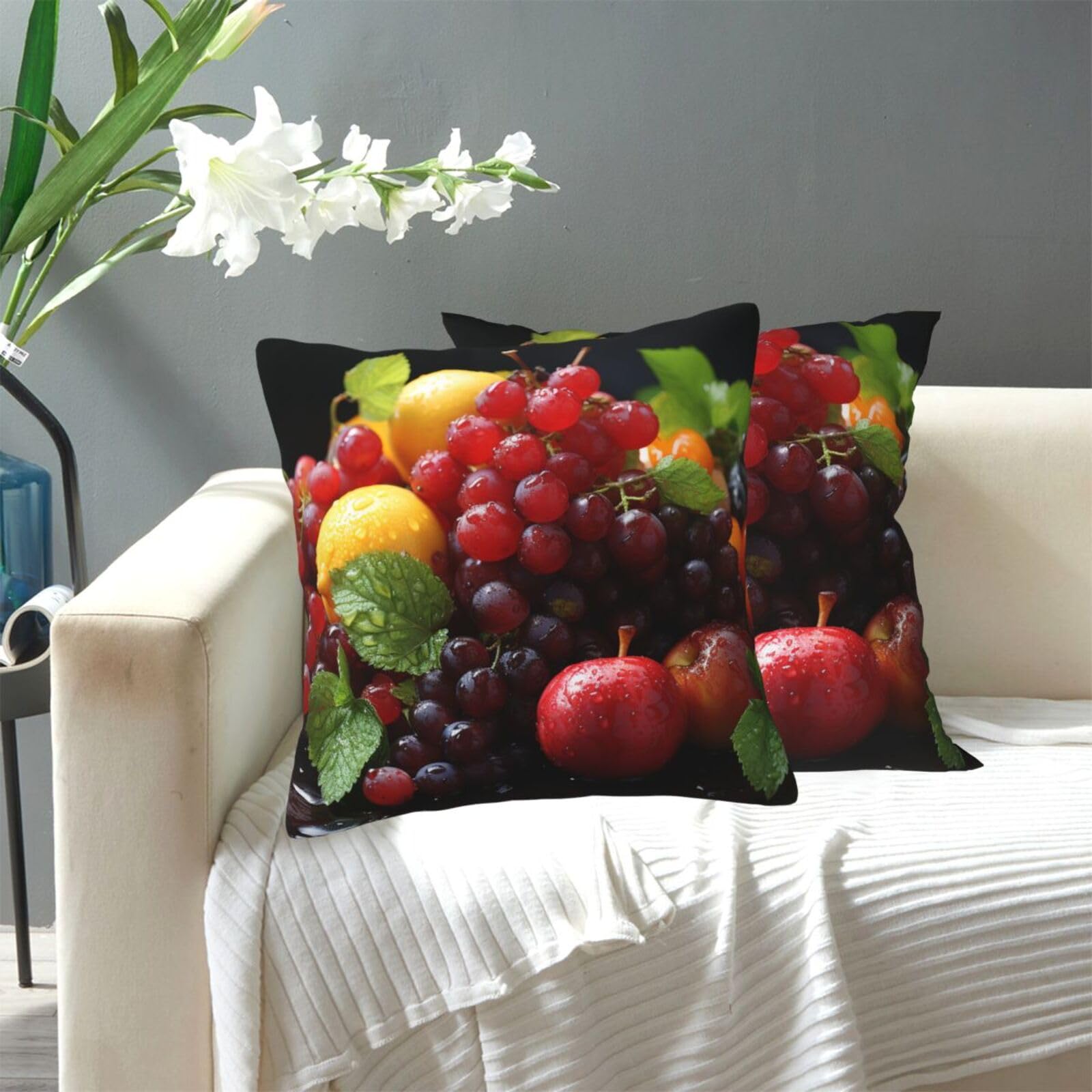 FekiLoot Decorative Throw Pillow Covers Modern Farmhouse Pillowcase Double Sided Cozy Cushion Cover for Sofa Couch Bed 20"X20" Fresh Fruits