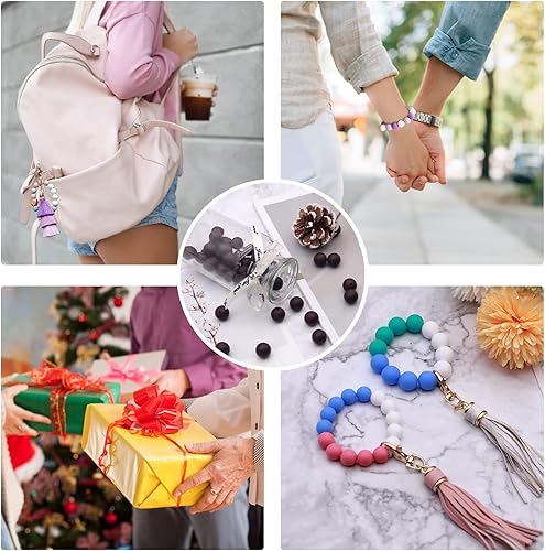 Miniatura 7 de APCGSM 100 cuentas de silicona, redondas de 0.591 in, color negro para hacer llavero, collar, pulsera, cordón