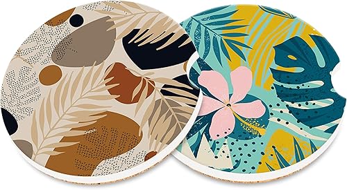 Miniatura 14 de Posavasos de Automóvil Amanecer en Playa Tropical para Portavasos, Atardecer sobre Playa con Palmera Posavasos de Cerámica para Portavasos de Puesta