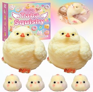 BESNEL 6Pcs Big Taba Squishy Chick Fidget Toys Kit - 3.15in Handmade Ultra Soft Squeeze Toys for Kids Adults Stress Relief