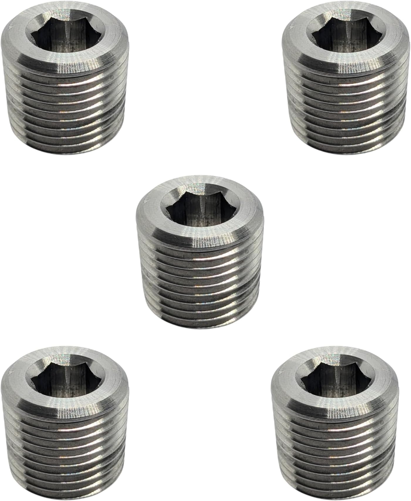 3/8 inch NPT Pipe Plug - Allen Head - SS Pipe Fitting - Hex Socket Plug - NPT Male Thread - SS304 - Pack of 5