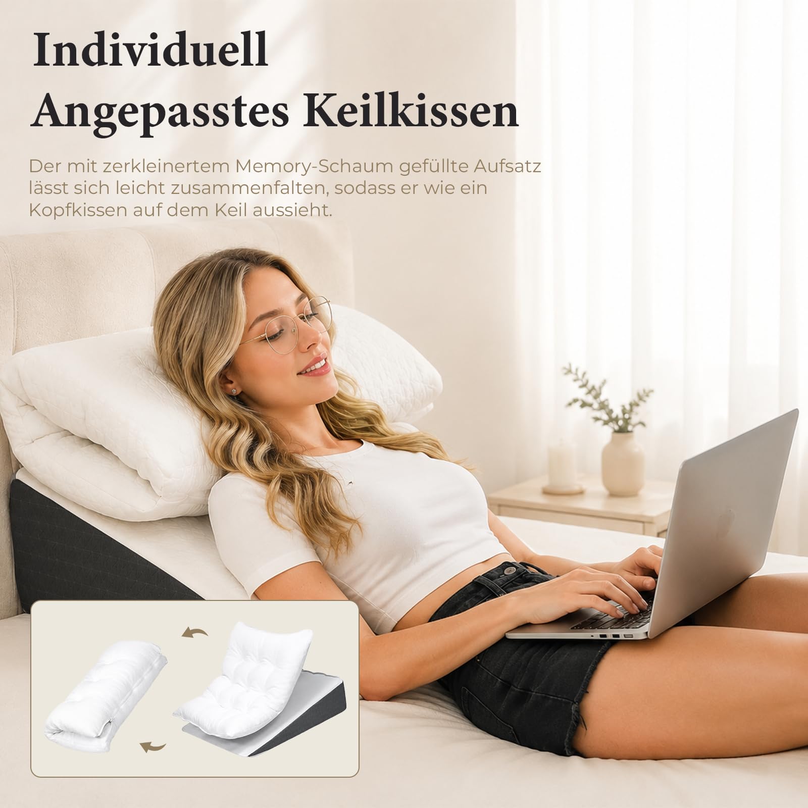 Cojín cuña para Cama y sofá, Doble Capa de Espuma viscoelástica para Leer, Almohada de Lectura, Cuña Antireflujo, Cojín ortopédico para la Cama para reflujo y apnea del sueño