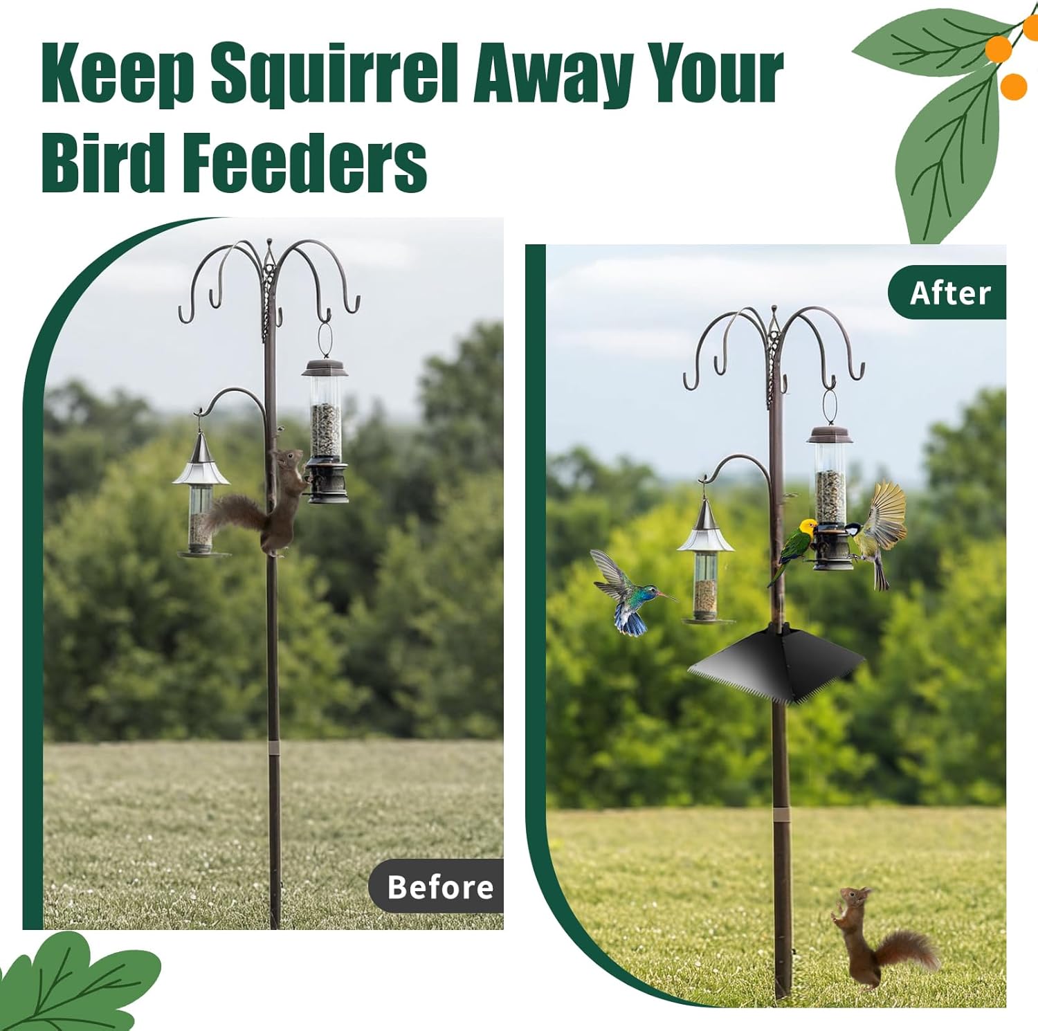 Metal Squirrel Baffle for 4x4 Post, 17 Inch Squirrel Guard for for Bird Feeder Poles, Wooden Pole Mount Squirrel Proof to Keep Squirrels and Raccoons Out of Bird feeders, Black