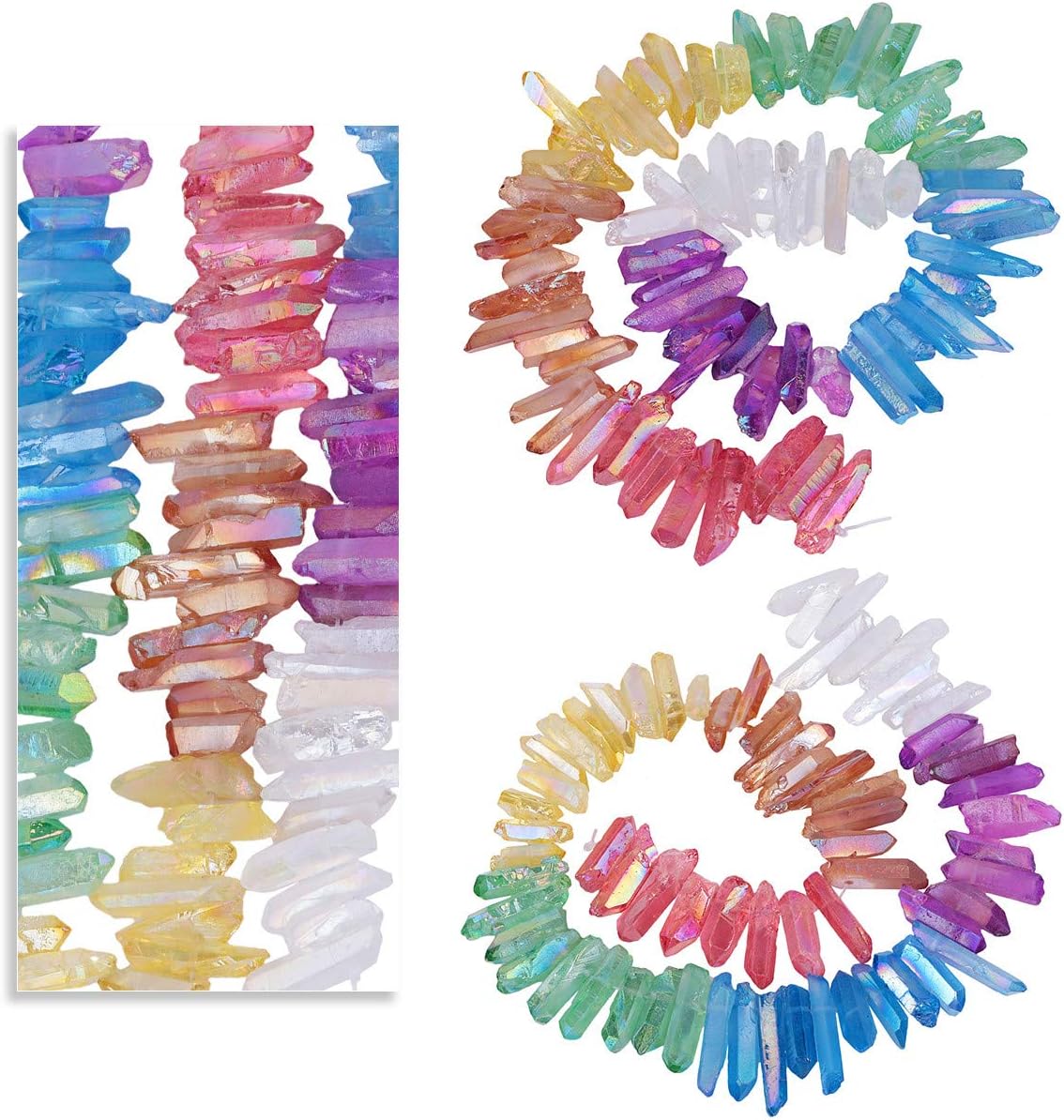 TUMBEELLUWA Titanium Coated Rock Crystal Points Loose Beads Top Drilled Colorful Quartz Stone Sticks Spikes 15-16 Inches Strand - Image 2