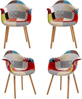 GrandCA HOME Pack de 4 sillas,sillas de Comedor Patchwork Tela de Lino Butaca, Silla de salón, sillas de recepción, Silla de Cocina (Rojo-A5, 4)