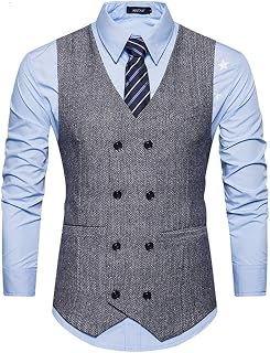 Dninmim Men's Suit Vest Formal Herringbone Fitness Sleeveless Wedding Waistcoat Jacket