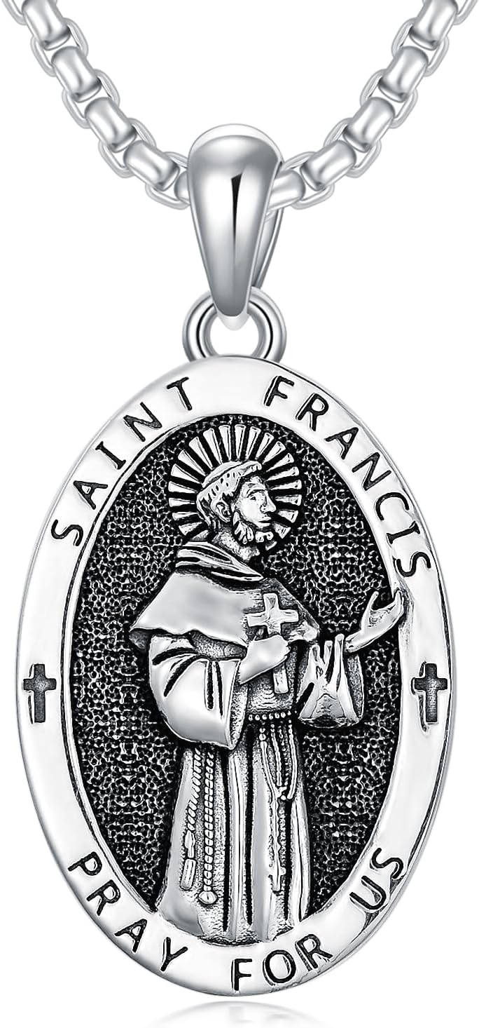 Saint Jude/Serenity Prayer/Jesus/Knights Templar/Michael/Francis/Virgin Mary/Benedict Necklace 925 Sterling Silver Amulrt Medal Pendant Jewelry Thanksgiving Day Gifts for Men Women