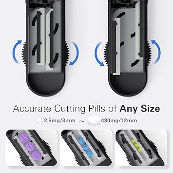 ONE PIX Pill Cutter Splitter for Small and Tiny Pills, Multiple Pill Splitter with Centering Device & Hidden Blade, Adjustable Tablet Cutter for Large Pills, Seniors, Pets, Grey