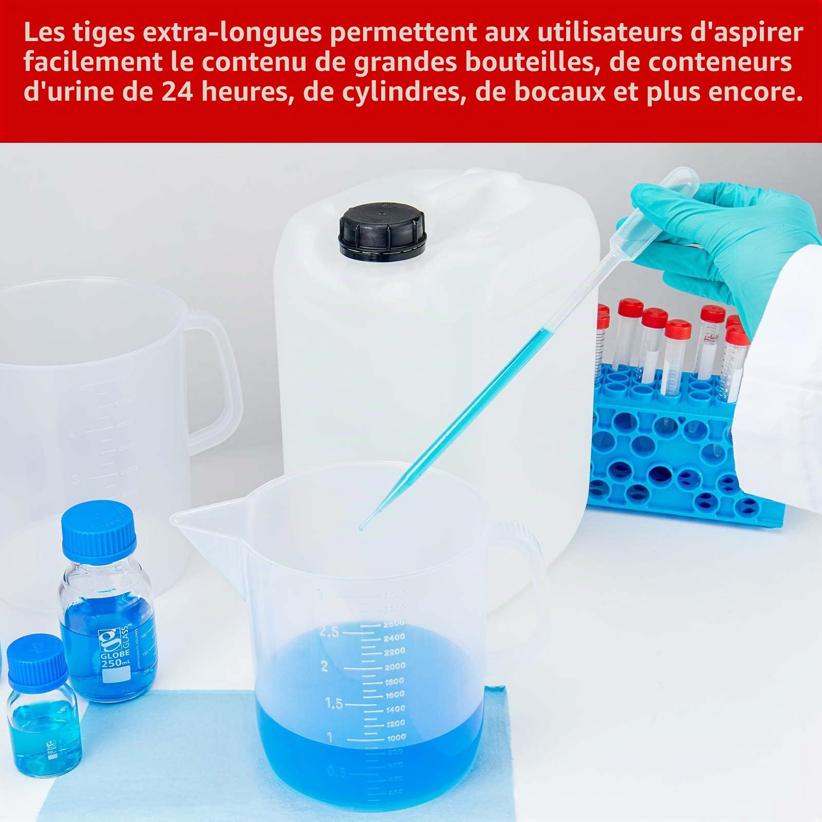 Globe Scientific Transfer Pipets, 139050, 23.0mL Capacity, Non-Sterile, 300mm Extra Long Length, 10mL Bulb Draw, 100/Box