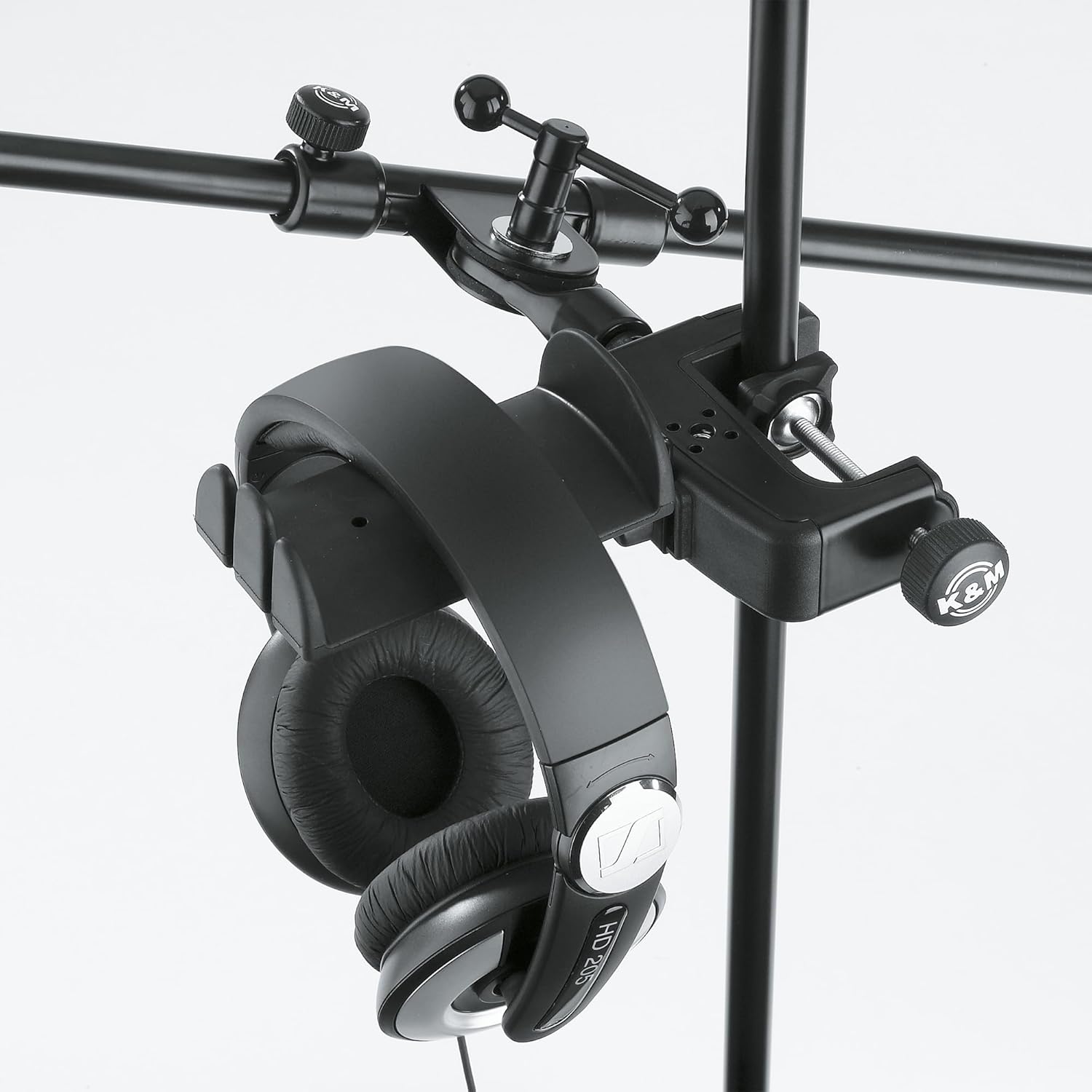 K&M Headphones, Black, Universal Support, Portable Electronic Device Stand, Steel Construction, Rubber Covered Support, 16085.000.55