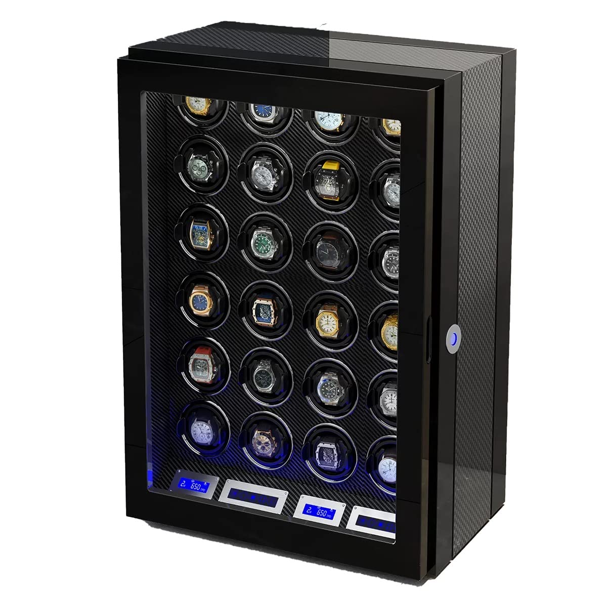 Rotomat do zegarków automatycznych, drewno, skóra, cichy silnik, ekran LCD