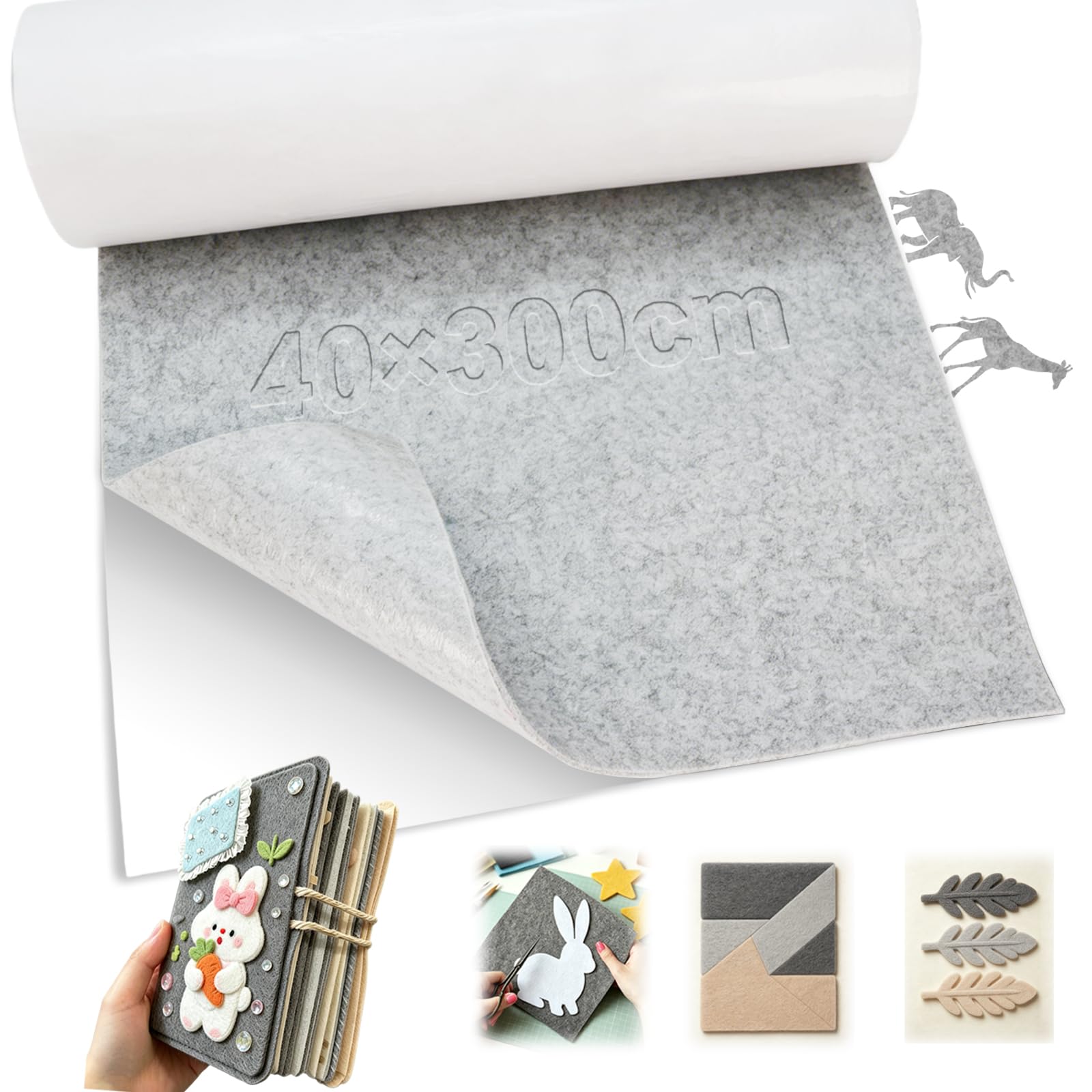 Hexizexi 40 x 300cm Self Adhesive Sticky Backed Felt 1mm Thick Felt Roll Multipurpose Sticky Back Felt Light Grey Adhesive Fabric Sheet Roll for Chairs Sofas Gift Boxes Picture Framing Cup Mat