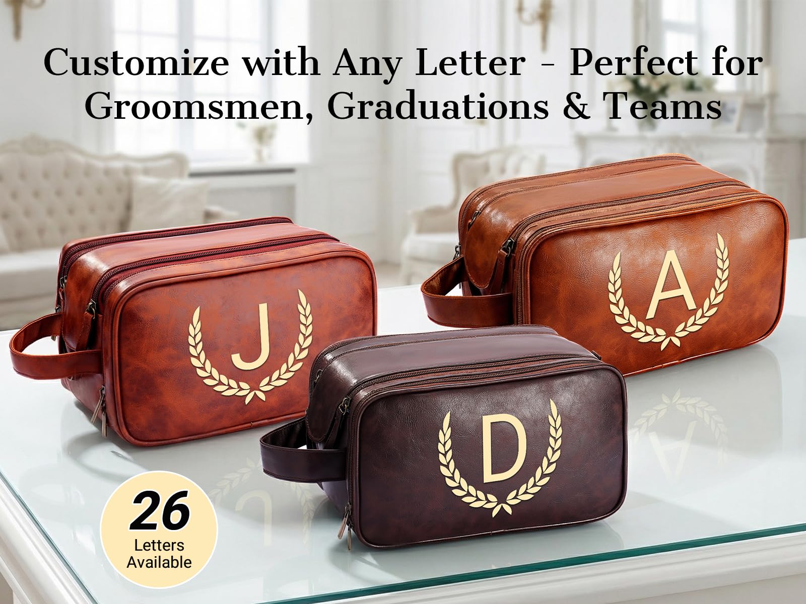 OXYEFEI Regalos personalizados para hombres, bolsa de aseo grande personalizada para hombres, cuero sintético personalizado, impermeable, artículos de aseo para hombre, viaje con kit esencial inicial