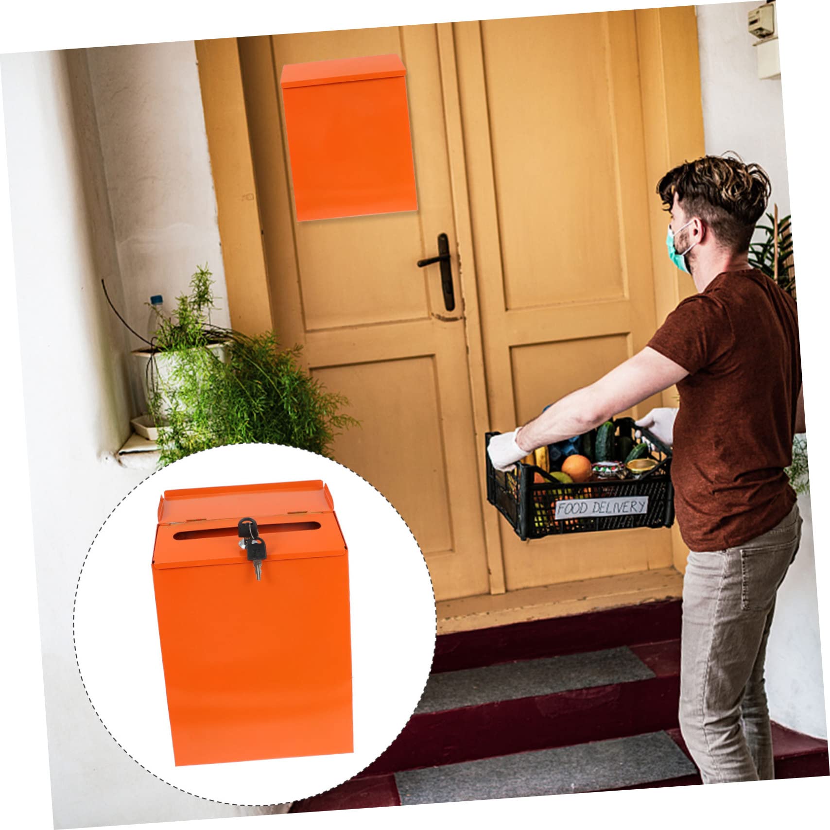 VOSAREA Vintage Weatherproof Orange Wall Mounted Mailbox - Metal