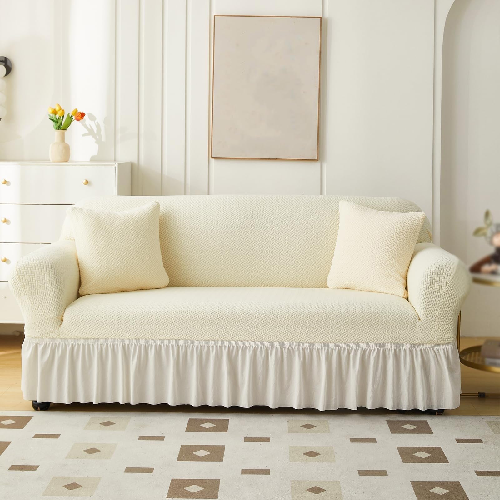 Housse de canapé à volants extensible jacquard pour masquer l'usure