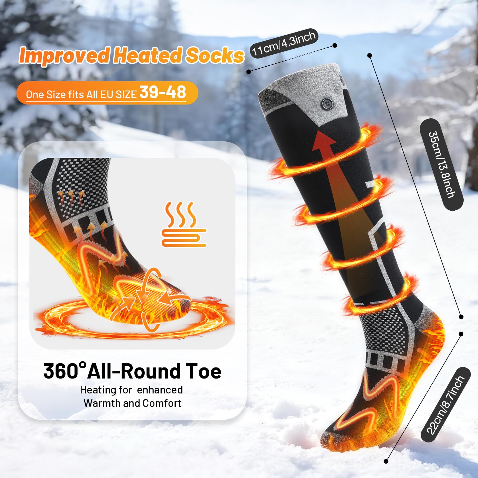 Calze riscaldate a batteria fino a 65 °C 5 V 6000 mAh Calzini caldi Scaldapiedi Calzini termici per la caccia, il campeggio, l'escursionismo, lo sci, il ciclismo