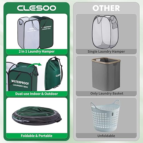 Miniatura 4 de Cesta de lavandería desplegable con bolsa de lavado impermeable y bolsa de malla extraíble, 2 compartimentos plegable, organizador de almacenamiento