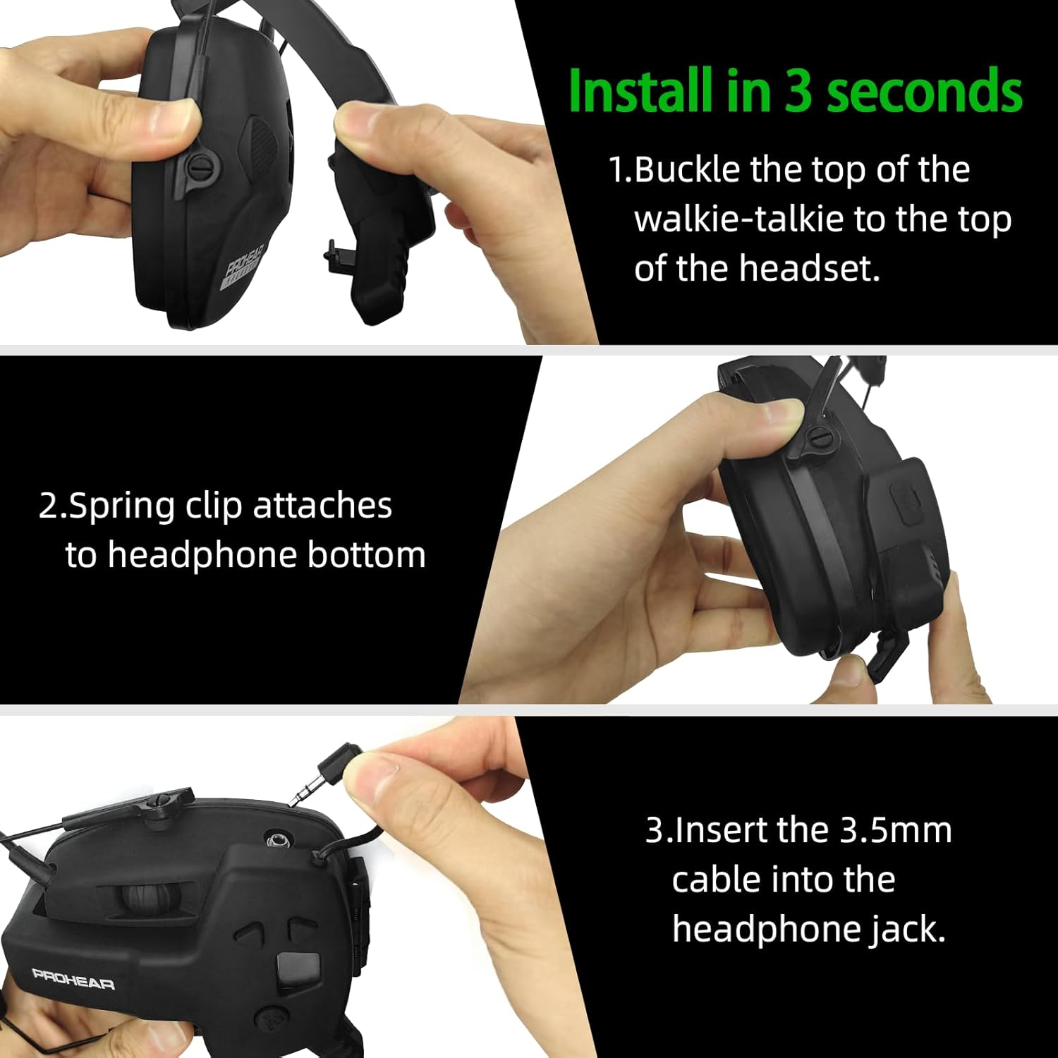 PROHEAR Tactical Electronic Shooting Earmuffs with 4X Sound Amplification – Ear Protection & Walkie Talkie Set for Hunting, Shooting Range & Tactical Communication – Black - Image 4