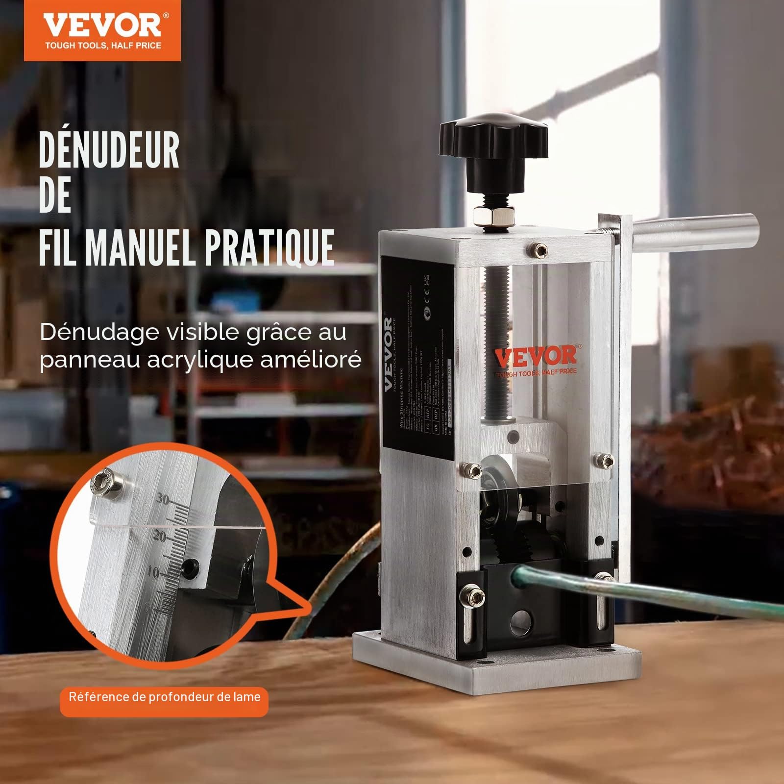 VEVOR Machine à Dénuder Manuelle 1,5-25 mm Dénudeur Câble avec Manivelle Dénudeuse Cuivre Pince & UNITEC Dénudeur de câble pour Coupe Ronde et longitudinale, pour câbles Ronds