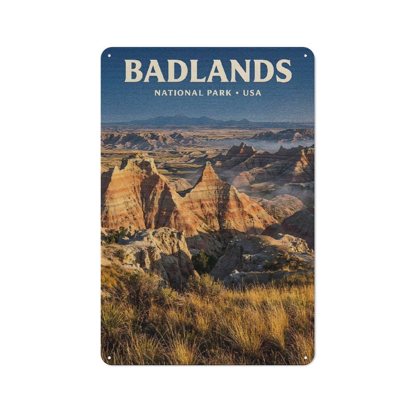 Badlands National Park Travel Tin Sign 30x20cm, Creative Studio Wall Plaque for Hobby Room, Office, Lounge Or Living Room