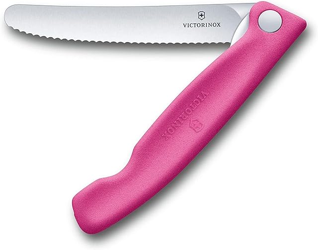 Victorinox, 6.7836.F5B, Swiss Classic, Tomaten- und Tafelmesser, Extra scharfe Klinge, mit Wellenschliff, robuster Kunststoff-Griff, Pink, Made in Switzerland, Spülmaschinengeeignet