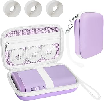 Teyomi Case Compatible with NELKO P21, for NIIMBOT D110, for JADENS D110 Label Maker with 3 Roll Label TapeLabel Paper 1/2" x 1 1/2" 12mm X 40mm-Hard Shell Storage Bag-Purple
