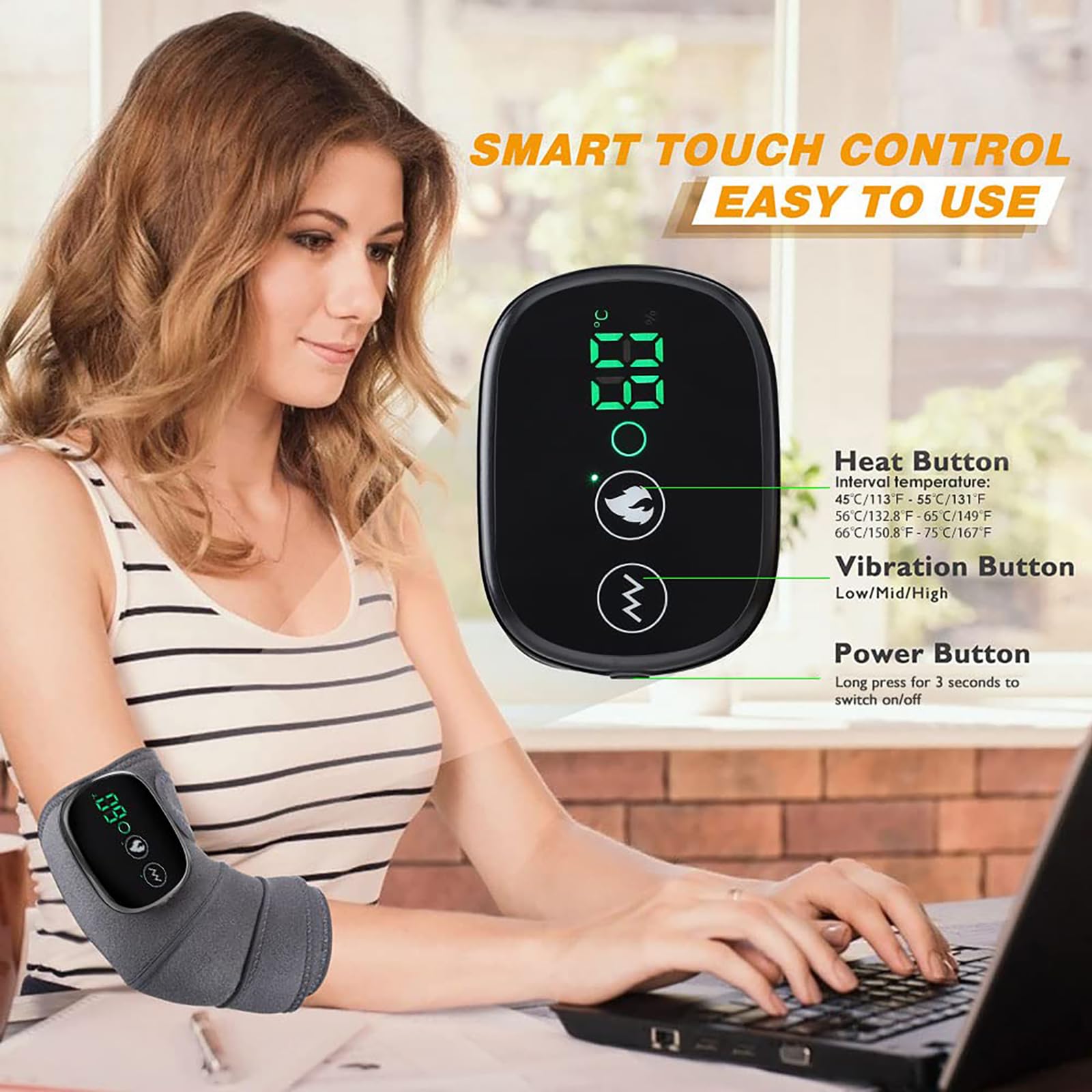Knie Massage, Revolutionäre 4-In-1 Knee Massager, Kniemassagegerät mit Heizfunktion, Knie-Schulter-Ellbogen-Heizkissen mit Touchscreen-Steuerung, 3 Einstellbare Intensität und Temperatur