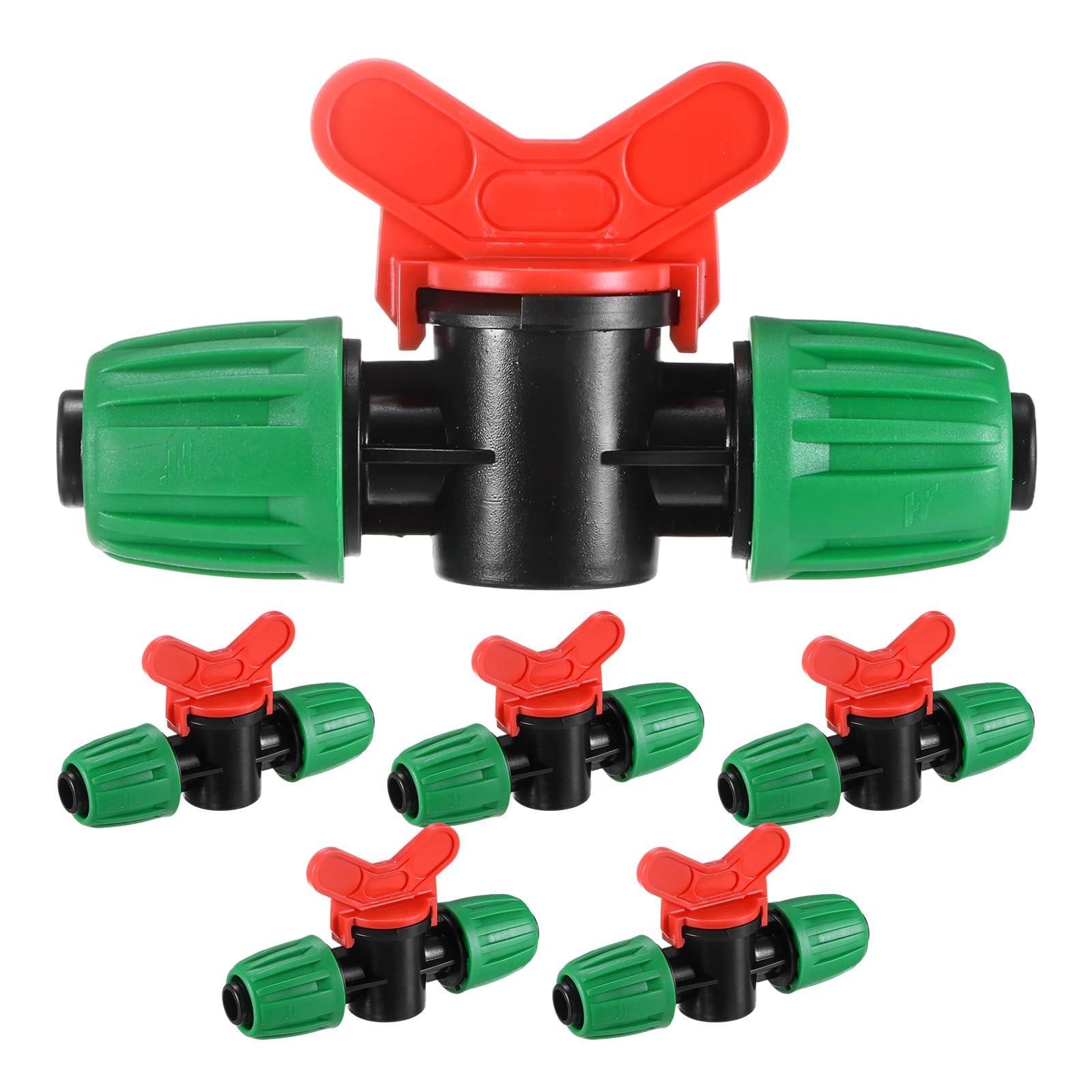 M METERXITY 6-Pack Drip Irrigation Valves, 1/2 Inch Plastic Barbed Shut-Off Valve for Drip Tubing/Garden Irrigation System/Lawn and Greenhouse Watering [Green Red]