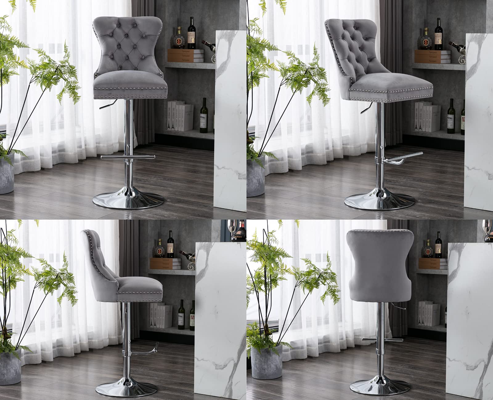 Buy Shunzhi Velvet Swivel Bar Stools Set of 4 Modern Adjustable Bar
