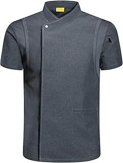 LOVIVER Moderne Kochjacke Jacke Kurzarm Top Catering Shirt Atmungsaktive Bekleidung Damen Herren Uniform für Catering Pub Restaurant Hotel Herd, Grau XXL