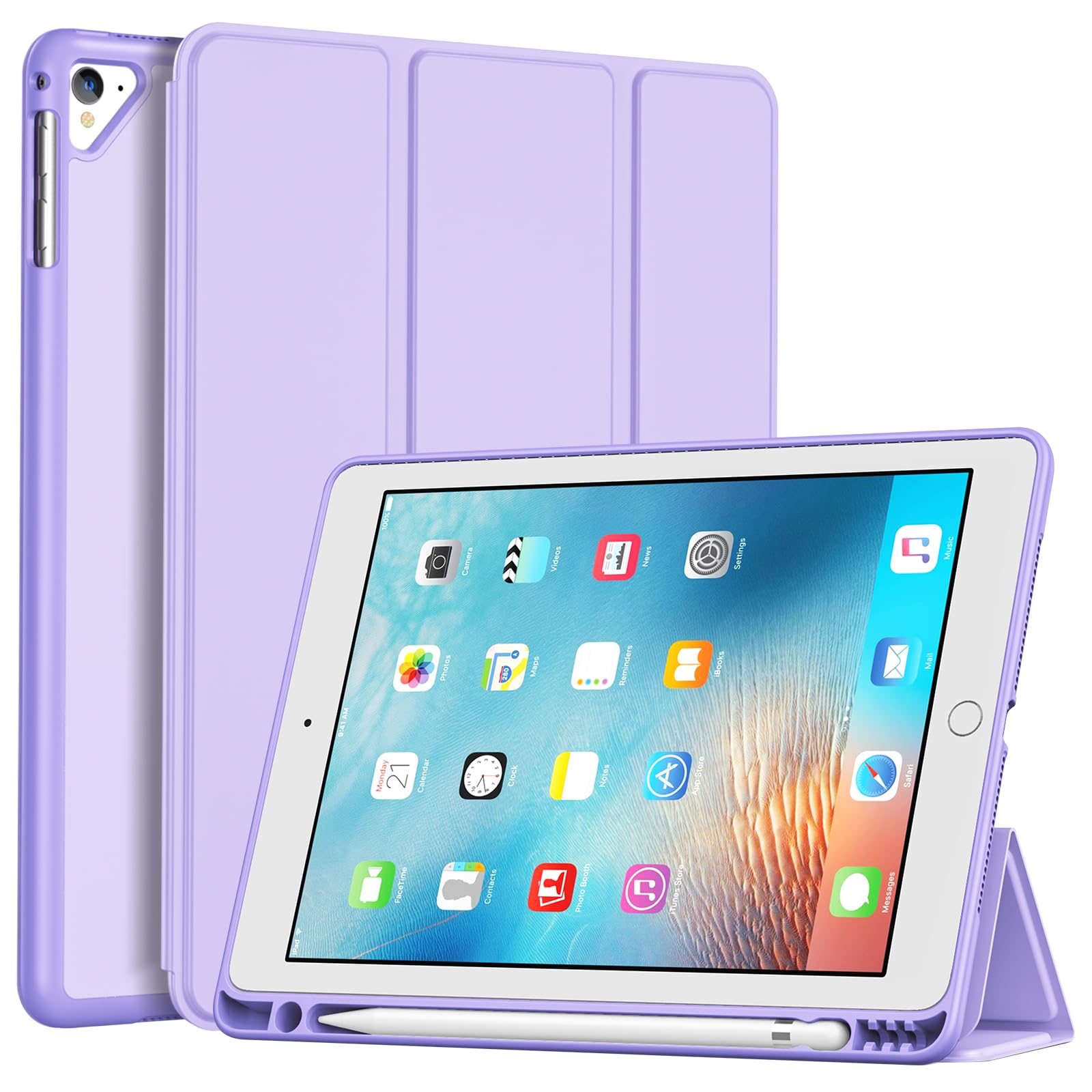 ProCase Hülle für iPad 9,7 Zoll 6. /5. Generation 2018 2017, Schutzhülle mit Stifthalter Leicht Dünn Smart Cover Hüllen für iPad 6/5 -Lila