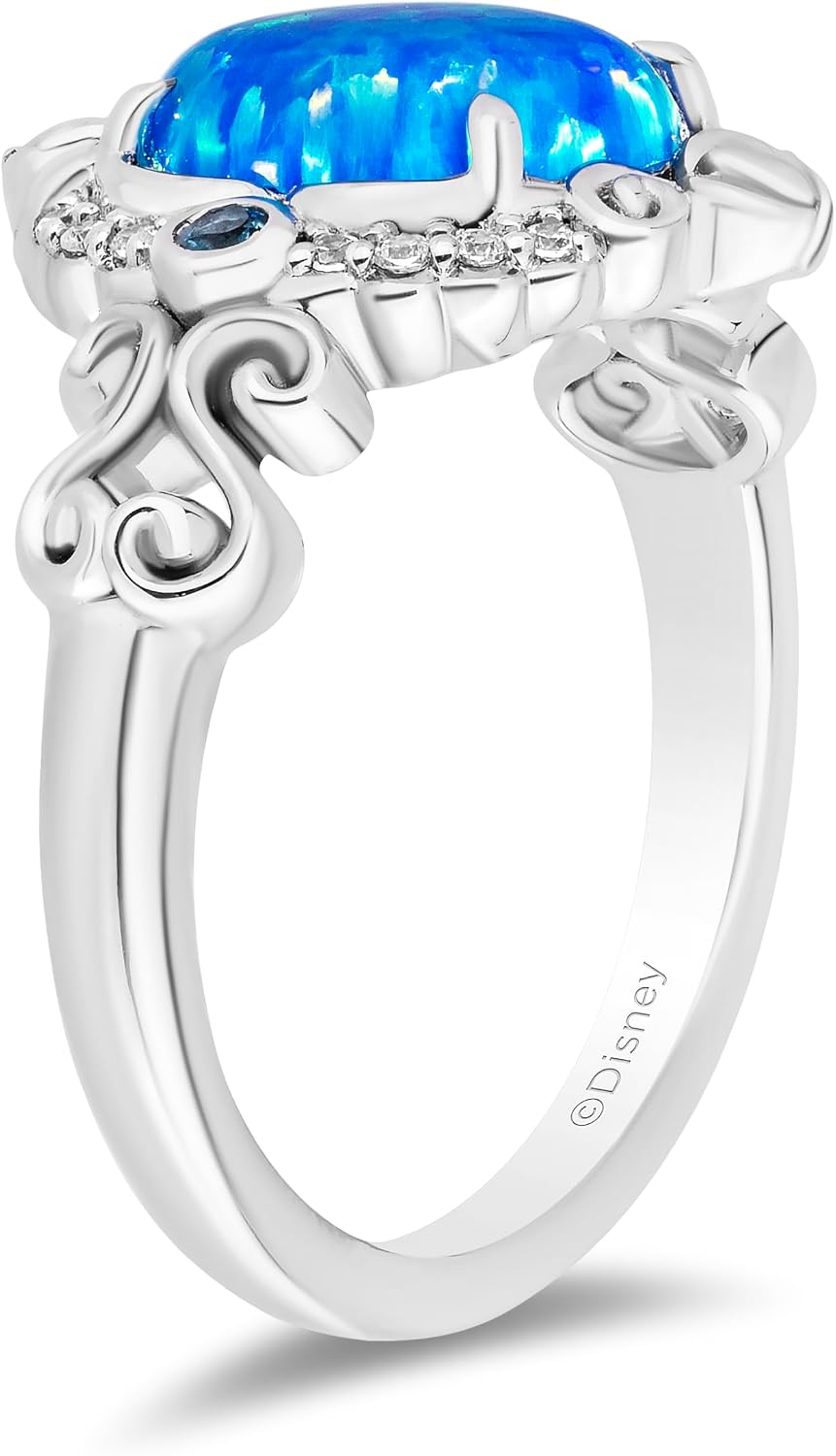 Jewelili Enchanted Disney Fine Jewelry Sterling Silver with 1/20 Cttw Diamond Cinderella Ring