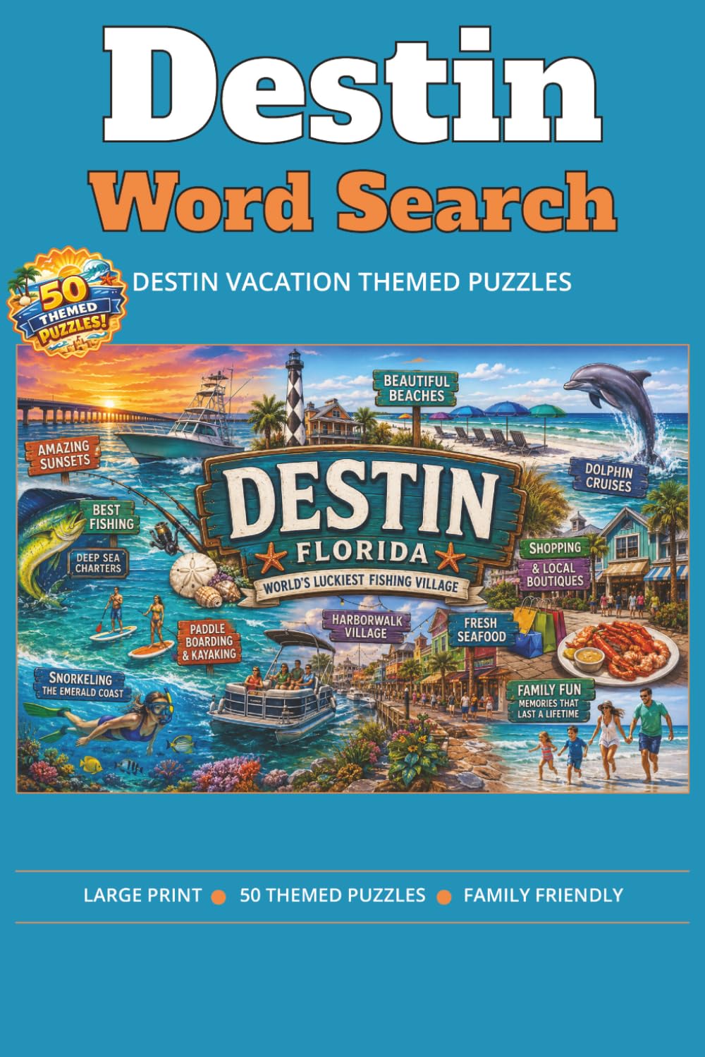 Destin Word Search Puzzle Book: 50 Large Print Puzzles Featuring Destin, Florida Attractions, Activities & Vacation Fun | Large Print, Easy-to-Read | 6x9 inches | 112 Pages | Great Gift for Travelers