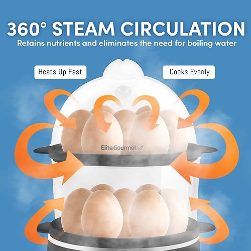 Miniatura 7 de Elite Gourmet EGC314CB - Cocedor de huevos digital fácil, vaporizador de alimentos, escalfador, huevo blando, medio, duro con 6 funciones