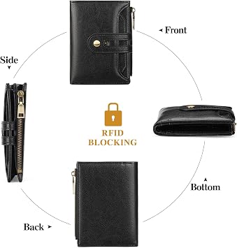 GOIACII Small Women's Wallet Leather Ladies Billfold Card Holder RFID Blocking with Zipper Coin Pocket