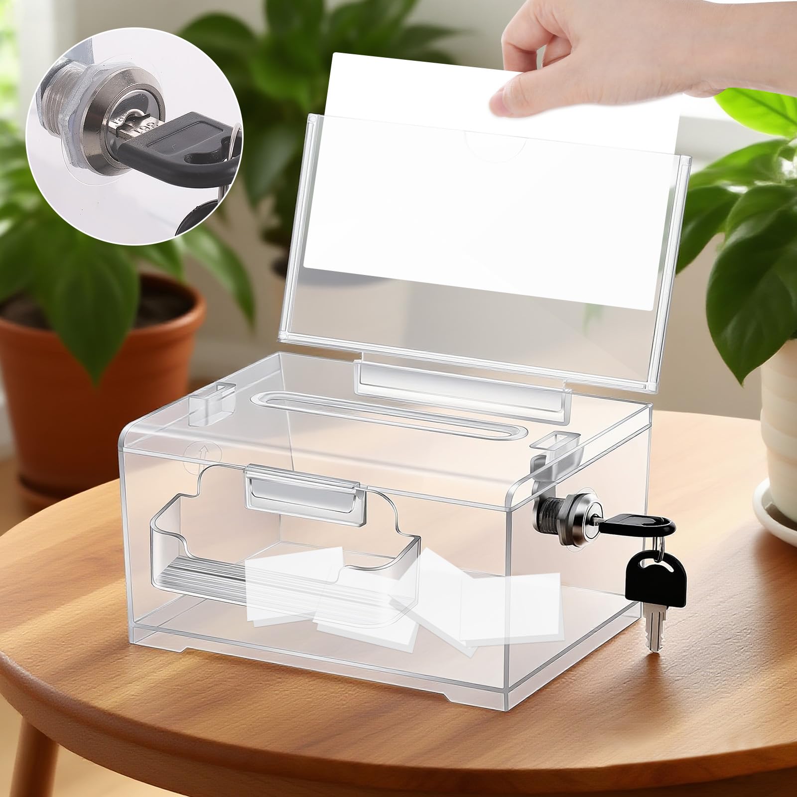 Boîte de Dons en Acrylique avec Serrure et Clé, Urne Transparente Tirelire pour Collecter des Avis et Votes