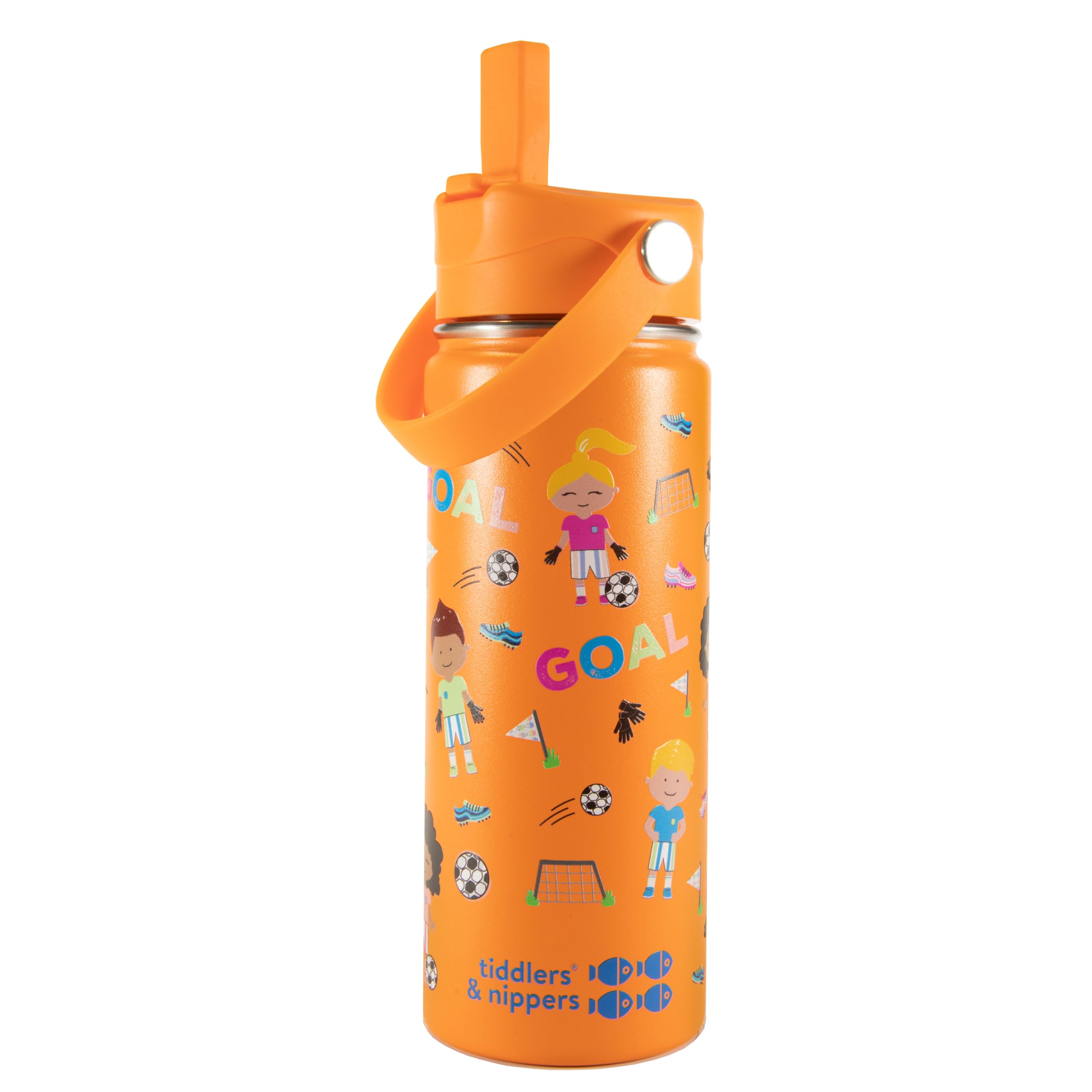 Tiddlers & Nippers Football Fun Stainless Steel Vacuum Insulated Double Wall Kids Reusable Water Bottle With Leak Proof Straw 500Ml | Keeps Cool For 24Hrs & Warm For 10Hrs + (Football Fun)
