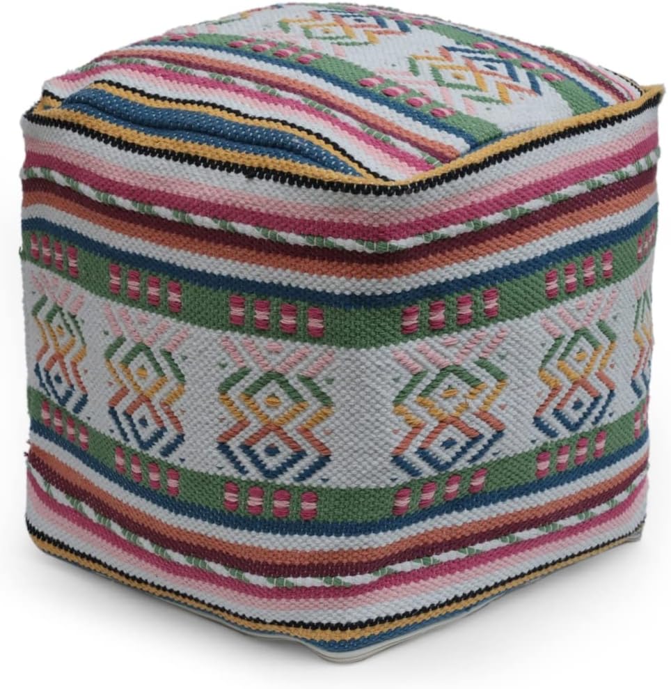Christopher Knight Home Hamler Pouf, White + Pink + Multi-Blue